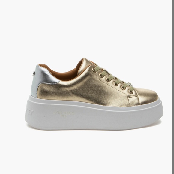 J/SLIDES Shoes - NWT J/SLIDES HALLY Gold Metallic & White Leather Platform Sneaker